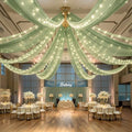 6 Panels Green Ceiling Curtains with Lights for Weddings - 5ftx10ft Wrinkle-Free Tulle Fabric Wedding Arch Draping Ceiling Drapes Decorations for Wedding Party Ceremony Stage Tent Event by Unknown