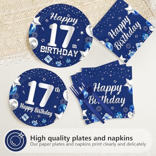 96Pcs Navy Blue Silver 17th Birthday Decorations, Serves 24 - Image 3