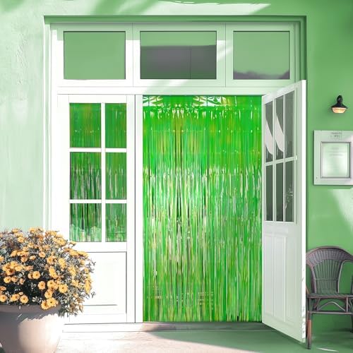 2 Pack Green Iridescent Streamers Backdrop, 3.3x6.6ft Foil Fringe Curtains Holographic Door Tinsel Streamers for Birthday, Wedding, Holiday, Bachelorette, Christmas Theme Party Decorations - Image 7
