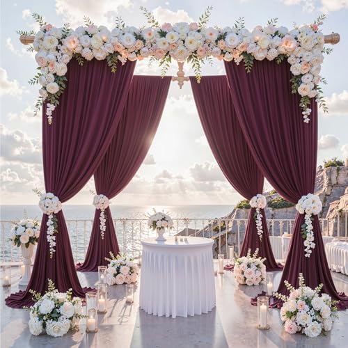 40 ft x 10 ft Wrinkle Free Maroon Backdrop Curtain for Parties, Polyester Burgundy Photo Backdrop Drapes 8 Panels 5x10ft for Baby Shower Wedding Birthday Party Engagement Ceremony Decoration - Image 2