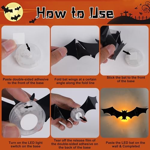 DR.DUDU 36 Pack Light Up Bats Halloween Decorations, Orange - Image 5
