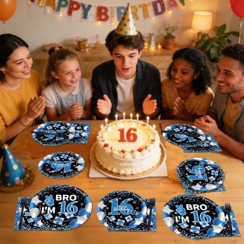 Qyeahkj 100 Pcs 16th Birthday Decorations for Boys Official Teen Supplies Plate Napkin Forks Set Disposable Blue 16th Birthday Tableware Paper Plates Dinnerware for Kids Teenager Favors Serve 25 - Image 6