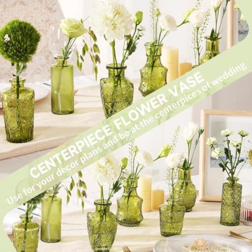 Mini Bud Vases Centerpieces for Tables,Clear Bud Vases for Flowers,Small Flower Vases Suitable for Birthday Party,Anniversary,Wedding Reception,Baby Shower (Green, 12PCS) - Image 5