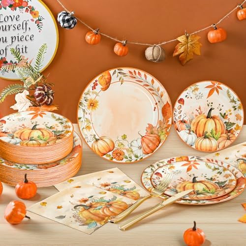 180 Pcs Fall Paper Plates and Napkins Party Supplies Serves 60 - Image 5