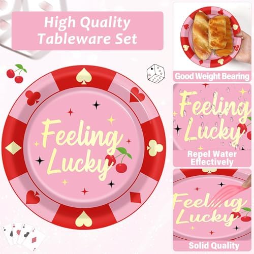 96 Pcs Casino Paper Party Plates and Napkins for Las Vegas Themed Party Supplies Casino Night Poker Dessert Tableware Set for 24 Guests Las Vegas Birthday Bachelorette Party Decorations - Image 3