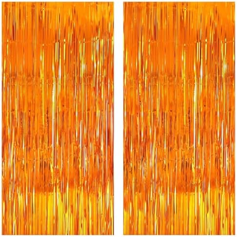 KatchOn Orange Fringe Backdrop Curtain 3.2x8 Feet, Pack of 2, Halloween by KatchOn