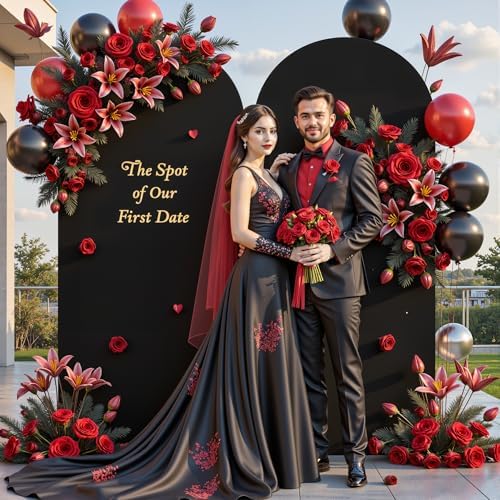 7.2 ft Arch Backdrop Cover Black - Double-Sided Spandex Arch Covers Stretchy Backdrop for Balloon Arches Birthday Party Baby Shower Banquet Wedding Photo Background - Image 4