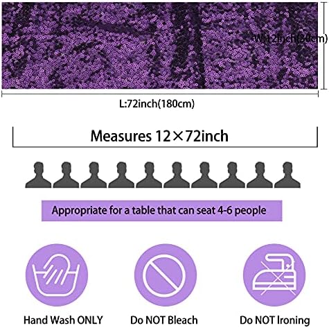 12 Packs 12 X 72 Inch Purple Sequin Table Runner Glitter Dining Table Runner for Birthday Wedding Engagement Bridal Baby Shower Bachelorette Holiday Celebration Party Supplies Decorations (Purple) - Image 3