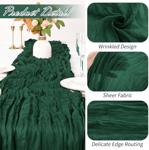 15 Pack Emerald Green Cheesecloth Table Runner 17 x 108 inch Cheese Cloth Table Runners 9ft Green Table Runner Rustic Romantic Sheer Gauze Runner for Wedding Party Baby Shower Table Decoration - Image 3