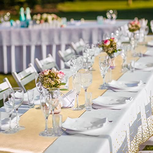 Breling 8 Pack White and Gold Tablecloths and Satin Runners Set - Image 6