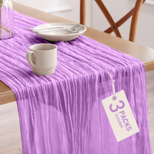 Pureegg 3 Pack Cheesecloth Table Runner 120 Inch Purple by Pureegg