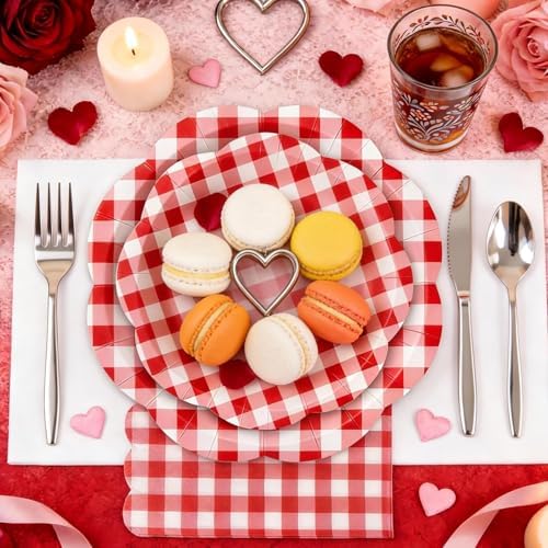 150Pcs Red Gingham Paper Plates and Napkins Party Supplies for 50 Guests - Image 6