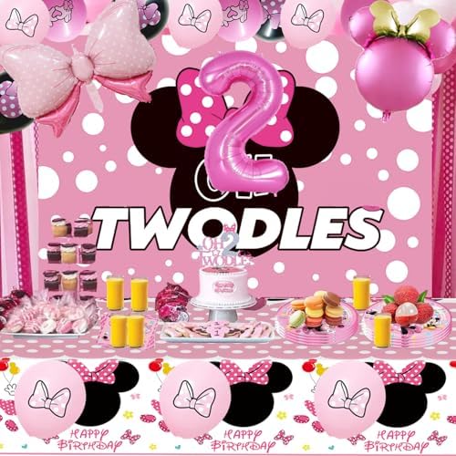 Pink Mouse 2nd Party Supplies Twodles Girl Birthday Decorations 2 - Image 6