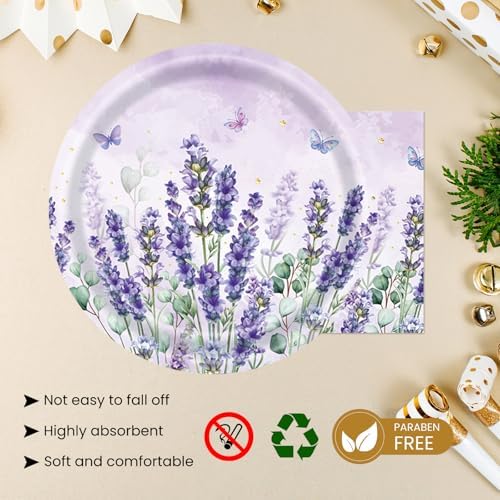 40Pcs Lavender Paper Plates & Napkins-Floral Cake Dessert Tableware - Image 5