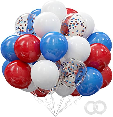 62Pcs Red White and Blue Balloons Kit - 12 Inches Red White Blue Confetti Party Balloons for 4th of July Independence Memorial Day Patriotic Party Decorations by OuMuaMua