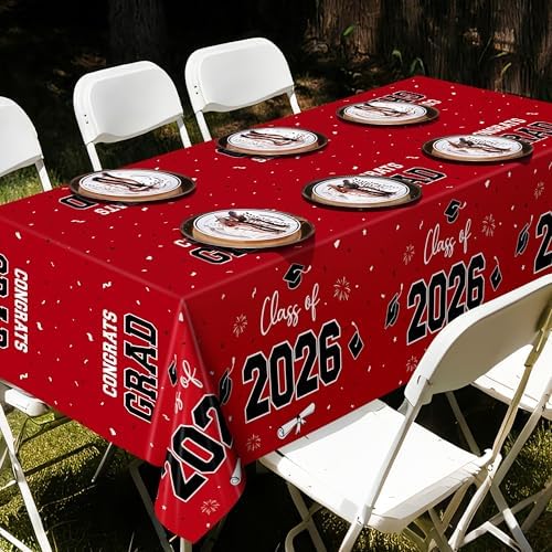 QZYL 4 Pack Graduation Table Cloth, 54" x 108" Red 2026 Graduation Table Decorations, Disposable Grad Party Decorations for College, Rectangle Plastic Tablecover for Class of 2026 Congrats Grad - Image 3