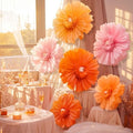 Giegxin 6 Pcs 31.5", 24" Pink Orange Paper Flowers Sunset Party Decor by Giegxin