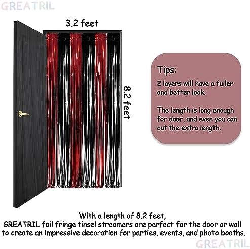 Black Red Party Streamers Backdrop - GREATRIL Foil Fringe Tinsel for Stranger/Friday Party/Halloween Party Decorations - 3.2ft X 8.2ft - 2 Packs - Image 4