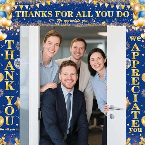 We Appreciate You Banner 3 PCS Blue and Gold Thank You Banners Thank You For All You Do Backdrop for Teacher, Employee, Nurse Appreciation, Retirement Parties Party Decorations - Image 7