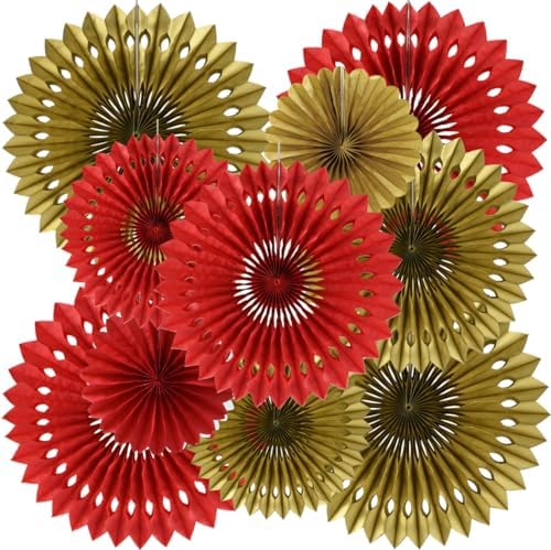 BEISHIDA Honeycomb Round Paper Fans Red Gold Hanging Party Decoration by Beishida
