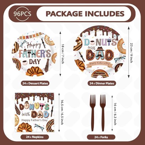96 Pcs Donuts with Dad Decorations Fathers Day Plates，Serves 24 - Image 5
