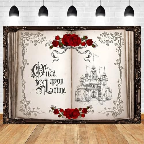 7x5ft Once Upon a Time Backdrop Princess Castle Wedding Party Photography Background Fairytale Book Romantic Story Red Roses Bridal Shower Decorations Birthday Portrait Photo Booth Prop - Image 2