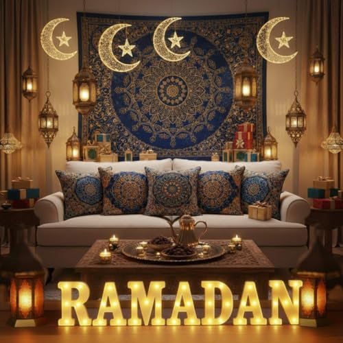 Honoson 7 Pcs Ramadan Eid Decoration Ramadan LED Lights Sign - Image 3
