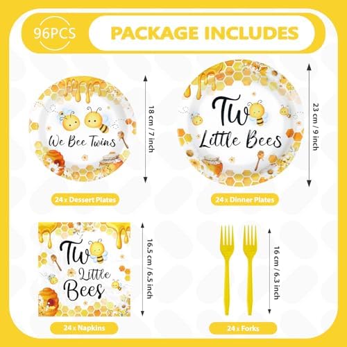 96Pcs Bee Twins Baby Shower Party Decorations, Serves 24 - Image 3