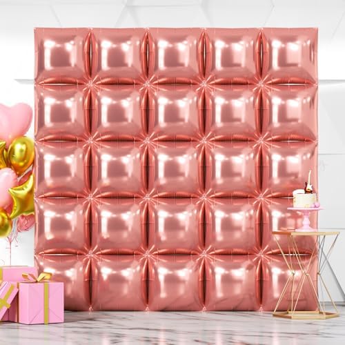 NISOCY 25PCS Rose Gold Square Foil Balloons Wall Backdrop by NISOCY