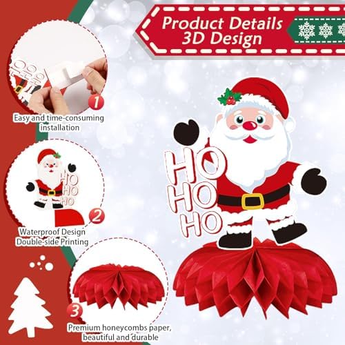 JULMELON 8 Pcs Christmas Table Decorations, 3D Xmas Honeycomb Centerpiece - Image 3