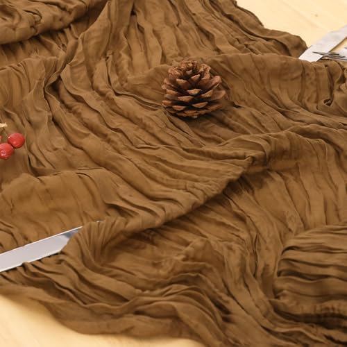 1 Pack Light Brown Cheesecloth Table Runner 120 Inch Boho Wedding Decor - Image 6