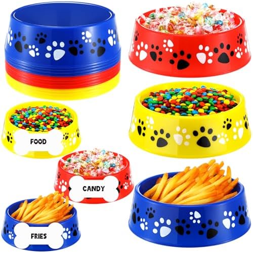 CroBlissful 12 Set Dog Paw Bowl Puppy Birthday Party Decor,Red Blue Yellow by CroBlissful
