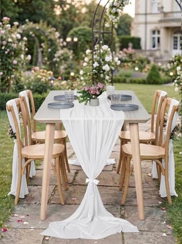 Pack of 12 Chiffon Table Runners 29 x 120 Inch, 10FT Long - White - Image 4