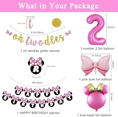 Pink Mouse 2nd Party Supplies Twodles Girl Birthday Decorations 2 - Image 3