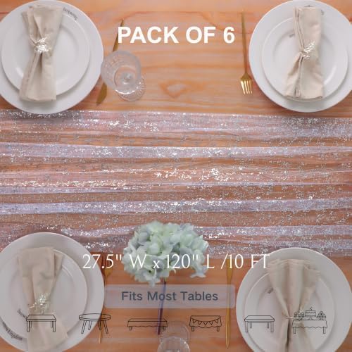 Snowkingdom 6PCS Light Blue Silver Snowflake Table Runner 10FT - Image 2