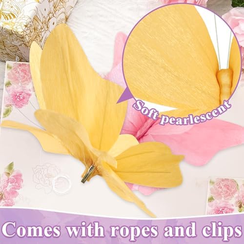 3D Hanging Butterfly Decorations Butterfly Party Decorations 4PCS Pastel Large Paper Butterfly Decorations for Girls Women Wedding Backdrop Birthday Flower Garden Party Decor - Image 4
