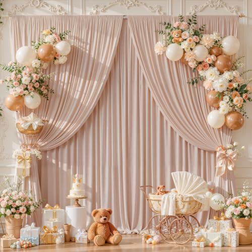 30x10ft Blush Nude Backdrop Curtain Panels for Parties - Wrinkle Free Polyester Photo Curtain Backdrop Wedding Back Drop Fabric Drapes for Party Decorations Background for Photography - Image 2