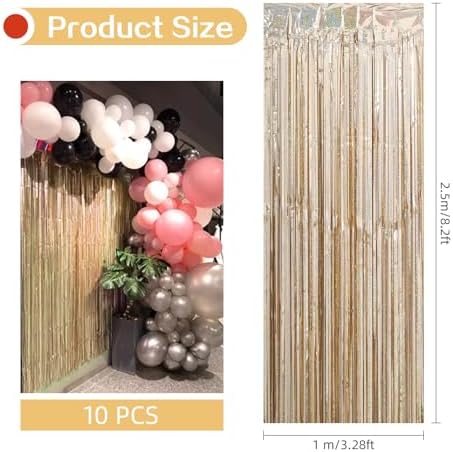 10 Pack Champagne Gold Backdrop Curtain 3.2ft x 8.2ft Metallic Tinsel Foil Fringe Curtains Photo Booth Background for Birthday Party Decoration Engagement Wedding Christmas Decor (Champagne Gold) - Image 3