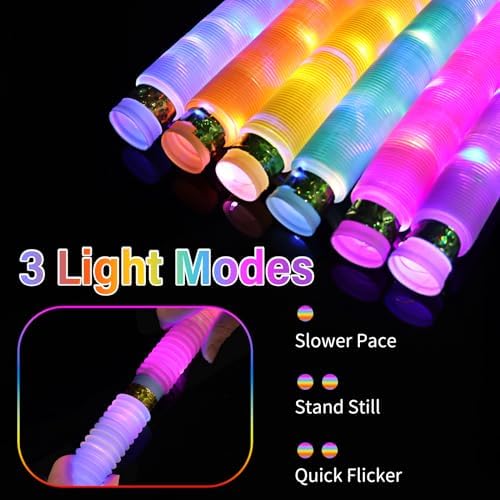 Light Up Glow Sticks Fidget Pop Tubes, 6 Pack Glow in The Dark Party Supplies Toddler Sensory Toys, Glow Stick Thanksgiving Christmas Party Favors Party Pack Gifts for Kids - Image 3