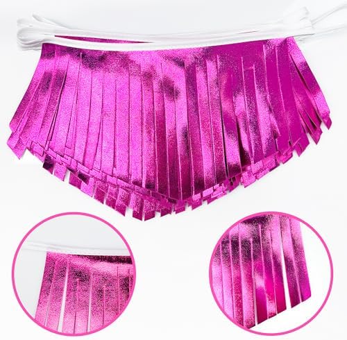 Hot pink Tassel Banner Double Sided Metallic Fabric Pennant Bunting Flag Garland for Birthday Bachelorette Anniversary Engagement Wedding Bridal Shower Graduation Pink Girl Party Decorations Supplies - Image 3