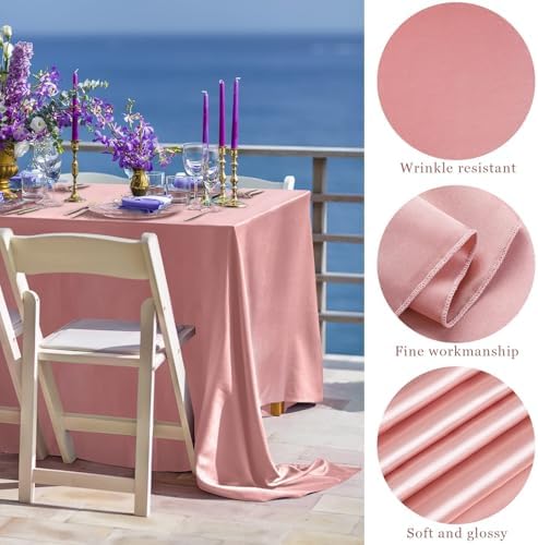 TURSTIN 4 Pack Rose Gold Satin Tablecloth 102 x 58 Inch Overlay Table Cover - Image 3