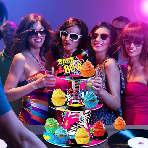 BenLouis 3Tier 80s Cupcake Stand Birthday Party Decorations - Image 7