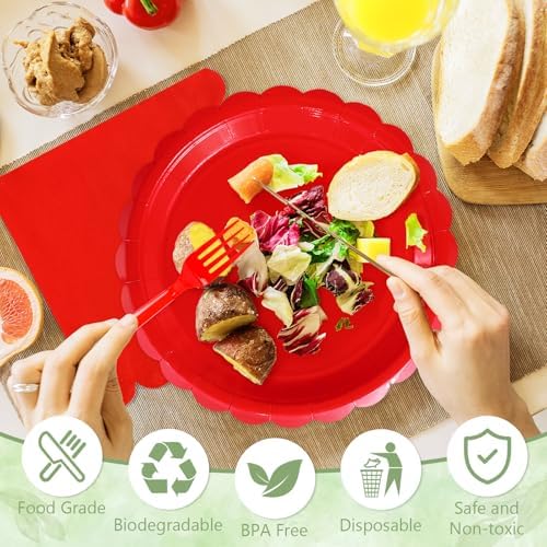 Mulbozy 75 Pcs Red Paper Plates 7" Disposable for Christmas Dessert Plates - Image 4