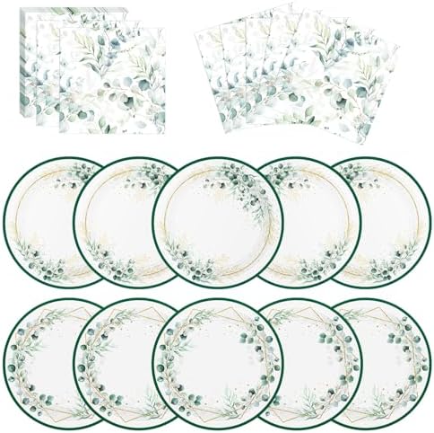 40 Pcs Sage Green Plates and Napkins - Sage Green Party Decorations Tableware Set, Disposable Round Paper Plates Eucalyptus Napkins for Birthday Bridal Wedding Baby Shower Party Supplies, Serves 20 by Litmitfu