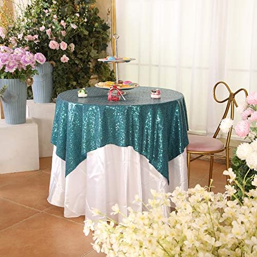 Eternal Beauty Teal 48x48 Inch Tropical Beach Sequin Tablecloth by EternalBeauty