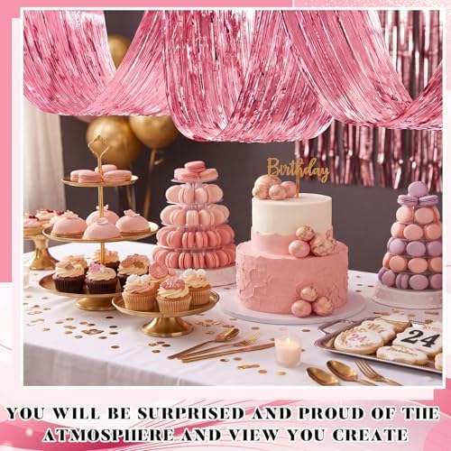 Breling 4 Pcs Pink Ceiling Fringe Curtains, Metallic Foil Drapes, 15 ft - Image 5