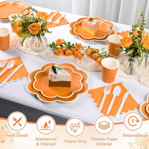 350 Pcs Fall Orange and White Paper Plates and Napkins Set, Serve 50 Guests - Image 5
