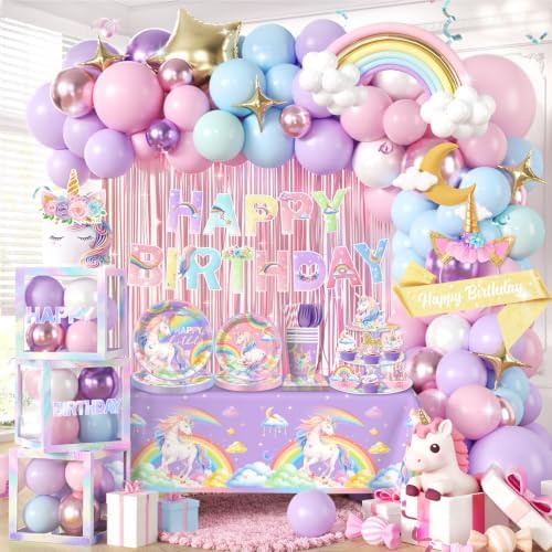 296pcs Unicorn Birthday Decorations for Girl, All-in-One, Set for 25 Guests by cocomigoPartyHome