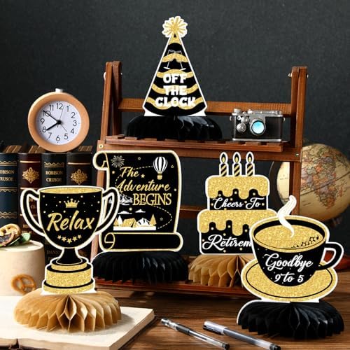 Pickmesh 12 Pcs Retirement Party Decorations Honeycomb Gold Glitter Retirement Table Centerpieces 3D Double Sided Hello Pension Table Decoration Topper for Men Women Party Favors Supplies - Image 3