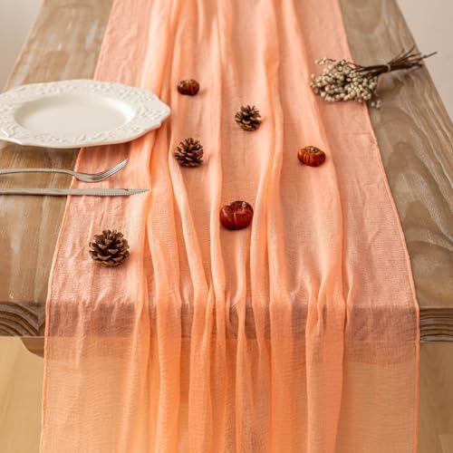 Fresh Salmon Cheesecloth Table Runner 120 in Fall Party Home Decorations - Image 3